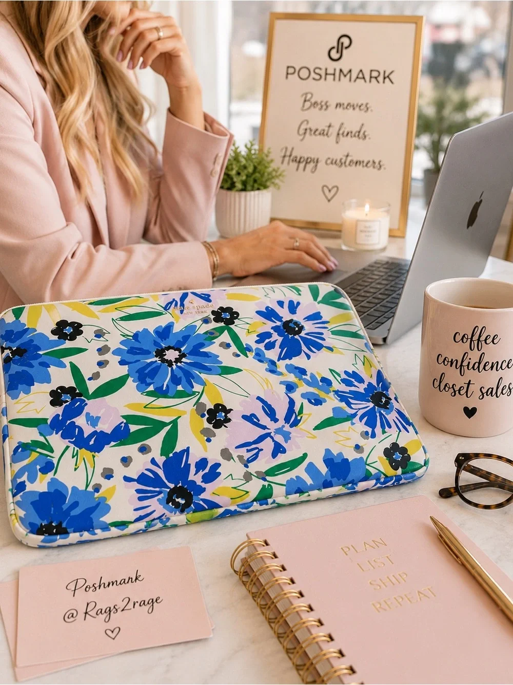 Kate Spade Madison Floral Laptop Sleeve Blue Green NWT